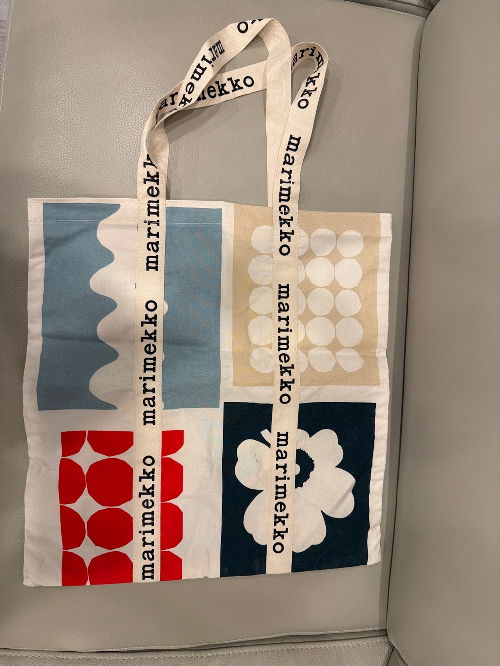 Marimekko Igelin Cotton Tote Bag Multicolor Logo Handles